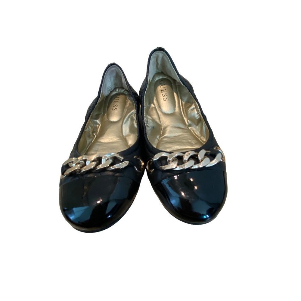 Guess Fetoni Black Patent Leather and Quilted Ballet Flats Size 8M